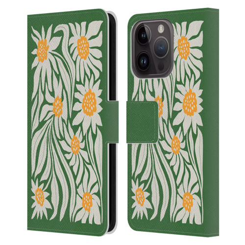 Ayeyokp Plants And Flowers Sunflowers Green Leather Book Wallet Case Cover For Apple iPhone 15 Pro