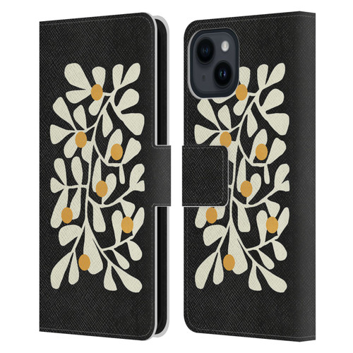 Ayeyokp Plant Pattern Summer Bloom Black Leather Book Wallet Case Cover For Apple iPhone 15