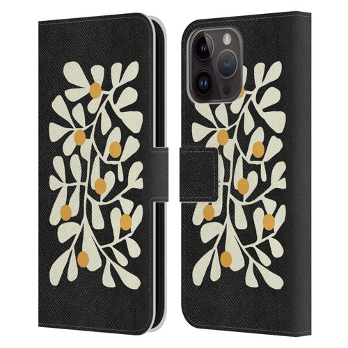 Ayeyokp Plant Pattern Summer Bloom Black Leather Book Wallet Case Cover For Apple iPhone 15 Pro Max