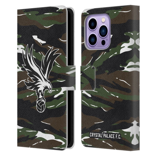 Crystal Palace FC Crest Woodland Camouflage Leather Book Wallet Case Cover For Apple iPhone 14 Pro Max