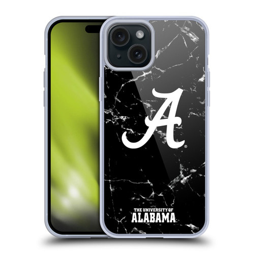 University Of Alabama UA The University Of Alabama Black And White Marble Soft Gel Case for Apple iPhone 15 Plus