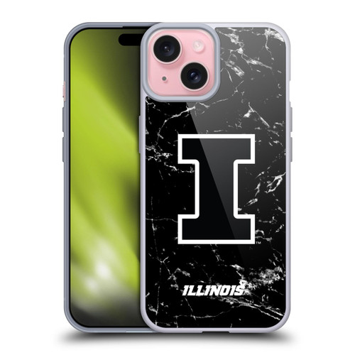 University Of Illinois U Of I University Of Illinois Black And White Marble Soft Gel Case for Apple iPhone 15