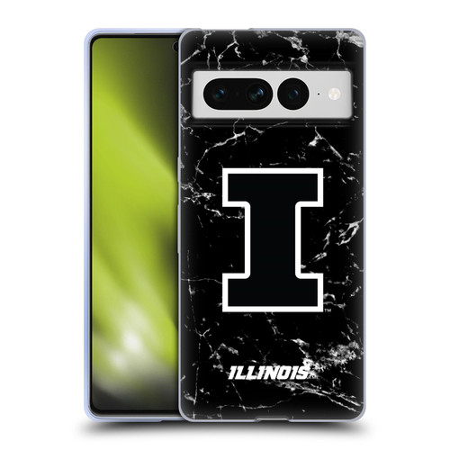 University Of Illinois U Of I University Of Illinois Black And White Marble Soft Gel Case for Google Pixel 7 Pro