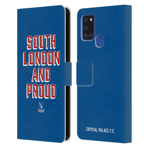 Crystal Palace FC Crest South London And Proud Leather Book Wallet Case Cover For Samsung Galaxy A21s (2020)