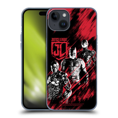 Zack Snyder's Justice League Snyder Cut Composed Art Cyborg, Batman, And Flash Soft Gel Case for Apple iPhone 15 Plus