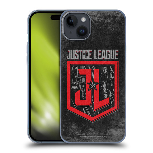 Zack Snyder's Justice League Snyder Cut Composed Art Group Logo Soft Gel Case for Apple iPhone 15 Plus