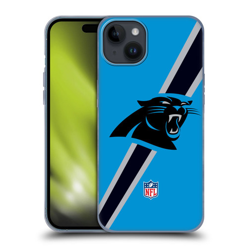 NFL Carolina Panthers Logo Stripes Soft Gel Case for Apple iPhone 15 Plus
