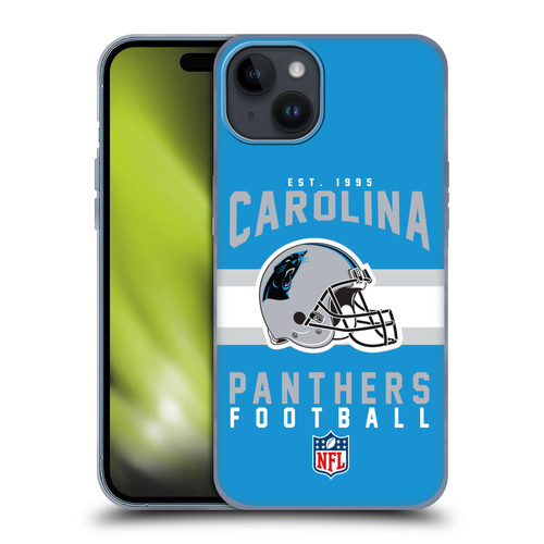 NFL Carolina Panthers Graphics Helmet Typography Soft Gel Case for Apple iPhone 15 Plus