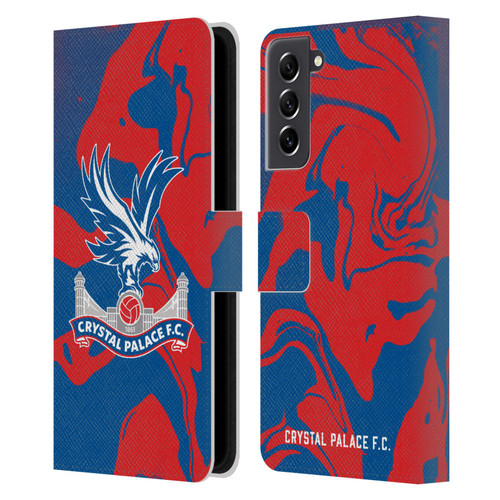 Crystal Palace FC Crest Red And Blue Marble Leather Book Wallet Case Cover For Samsung Galaxy S21 FE 5G