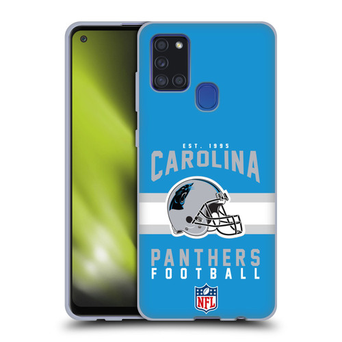 NFL Carolina Panthers Graphics Helmet Typography Soft Gel Case for Samsung Galaxy A21s (2020)