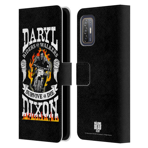 AMC The Walking Dead Daryl Dixon Biker Art Motorcycle Flames Leather Book Wallet Case Cover For HTC Desire 21 Pro 5G