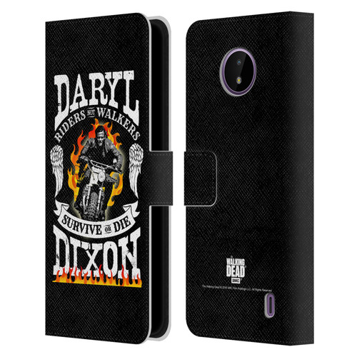 AMC The Walking Dead Daryl Dixon Biker Art Motorcycle Flames Leather Book Wallet Case Cover For Nokia C10 / C20