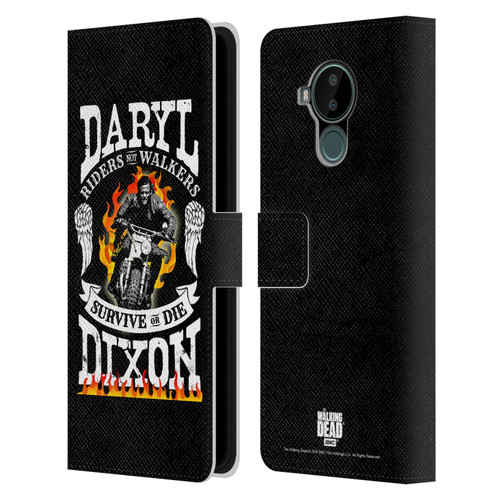 AMC The Walking Dead Daryl Dixon Biker Art Motorcycle Flames Leather Book Wallet Case Cover For Nokia C30