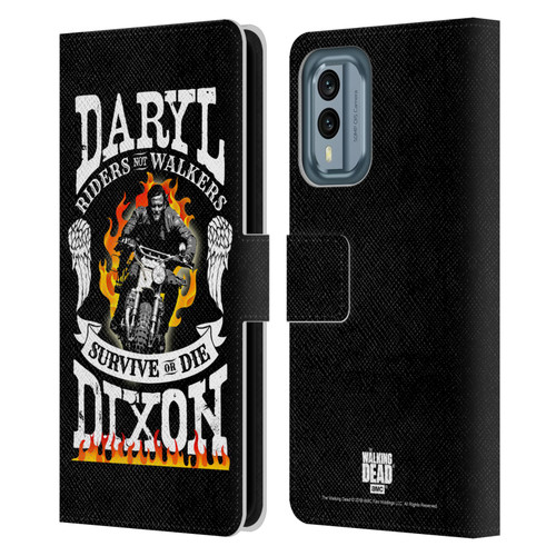 AMC The Walking Dead Daryl Dixon Biker Art Motorcycle Flames Leather Book Wallet Case Cover For Nokia X30