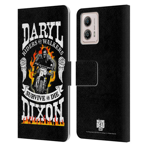 AMC The Walking Dead Daryl Dixon Biker Art Motorcycle Flames Leather Book Wallet Case Cover For Motorola Moto G53 5G