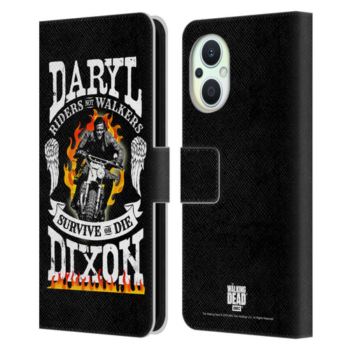 AMC The Walking Dead Daryl Dixon Biker Art Motorcycle Flames Leather Book Wallet Case Cover For OPPO Reno8 Lite