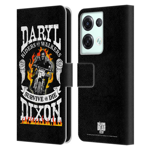 AMC The Walking Dead Daryl Dixon Biker Art Motorcycle Flames Leather Book Wallet Case Cover For OPPO Reno8 Pro