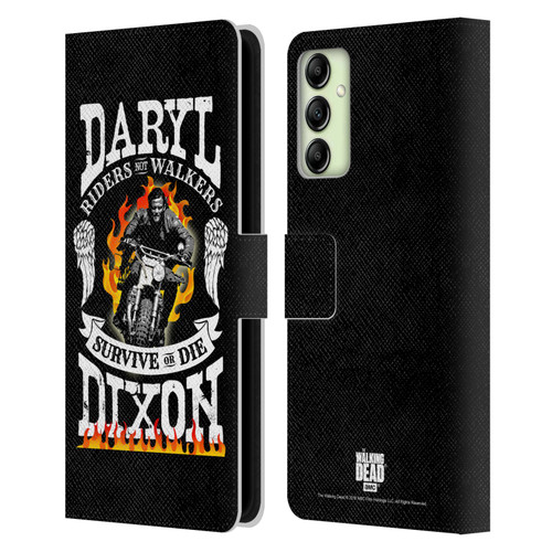 AMC The Walking Dead Daryl Dixon Biker Art Motorcycle Flames Leather Book Wallet Case Cover For Samsung Galaxy A14 5G