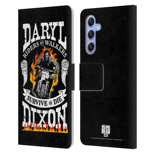 AMC The Walking Dead Daryl Dixon Biker Art Motorcycle Flames Leather Book Wallet Case Cover For Samsung Galaxy A34 5G