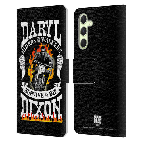 AMC The Walking Dead Daryl Dixon Biker Art Motorcycle Flames Leather Book Wallet Case Cover For Samsung Galaxy A54 5G