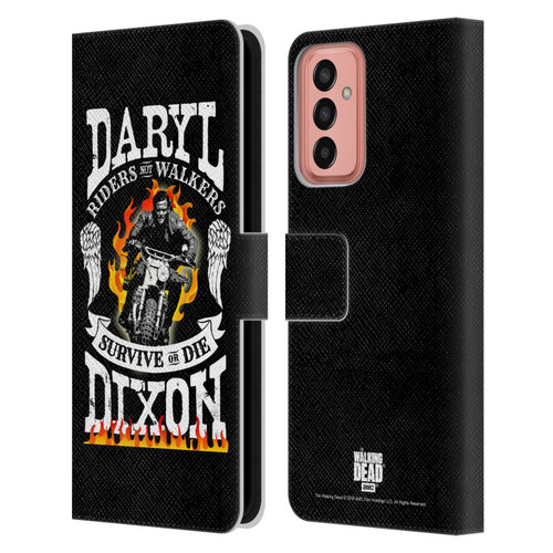 AMC The Walking Dead Daryl Dixon Biker Art Motorcycle Flames Leather Book Wallet Case Cover For Samsung Galaxy M13 (2022)