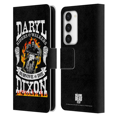 AMC The Walking Dead Daryl Dixon Biker Art Motorcycle Flames Leather Book Wallet Case Cover For Samsung Galaxy S23 5G