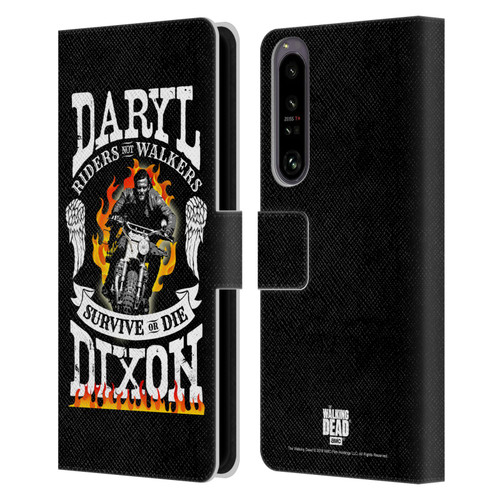 AMC The Walking Dead Daryl Dixon Biker Art Motorcycle Flames Leather Book Wallet Case Cover For Sony Xperia 1 IV