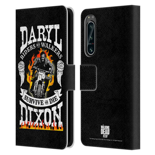 AMC The Walking Dead Daryl Dixon Biker Art Motorcycle Flames Leather Book Wallet Case Cover For Sony Xperia 5 IV