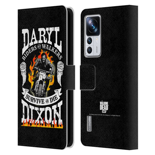 AMC The Walking Dead Daryl Dixon Biker Art Motorcycle Flames Leather Book Wallet Case Cover For Xiaomi 12T Pro