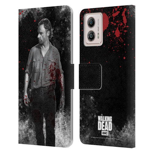 AMC The Walking Dead Gore Rick Grimes Leather Book Wallet Case Cover For Motorola Moto G53 5G
