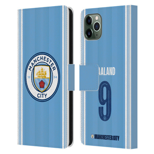 Manchester City Man City FC 2023/24 Players Home Kit Erling Haaland Leather Book Wallet Case Cover For Apple iPhone 11 Pro Max