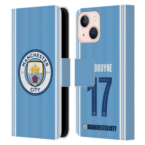 Manchester City Man City FC 2023/24 Players Home Kit Kevin De Bruyne Leather Book Wallet Case Cover For Apple iPhone 13 Mini