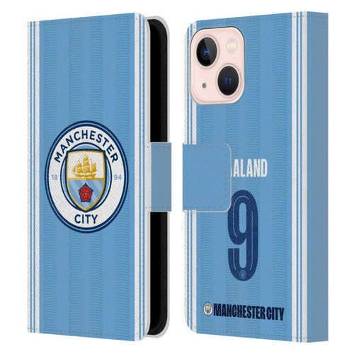 Manchester City Man City FC 2023/24 Players Home Kit Erling Haaland Leather Book Wallet Case Cover For Apple iPhone 13 Mini