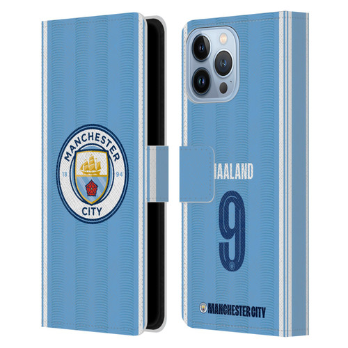 Manchester City Man City FC 2023/24 Players Home Kit Erling Haaland Leather Book Wallet Case Cover For Apple iPhone 13 Pro Max