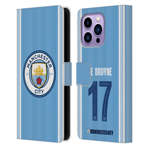 Manchester City Man City FC 2023/24 Players Home Kit Kevin De Bruyne Leather Book Wallet Case Cover For Apple iPhone 14 Pro Max