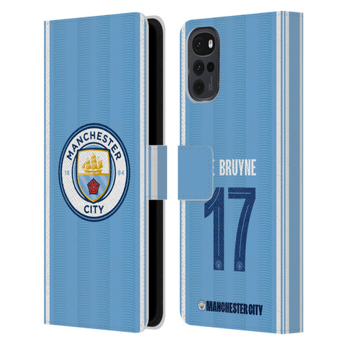 Manchester City Man City FC 2023/24 Players Home Kit Kevin De Bruyne Leather Book Wallet Case Cover For Motorola Moto G22