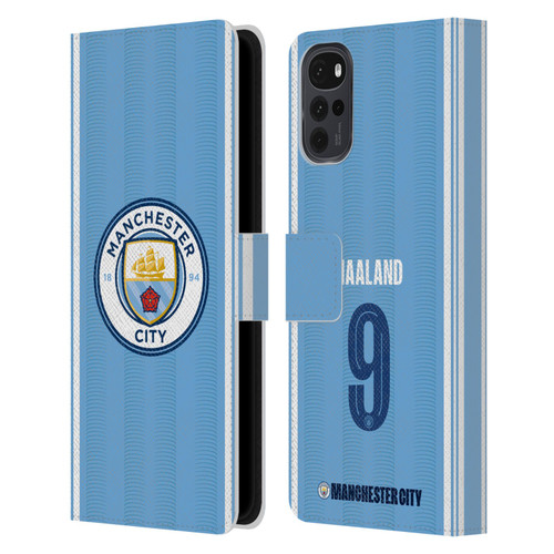 Manchester City Man City FC 2023/24 Players Home Kit Erling Haaland Leather Book Wallet Case Cover For Motorola Moto G22