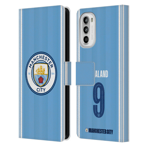 Manchester City Man City FC 2023/24 Players Home Kit Erling Haaland Leather Book Wallet Case Cover For Motorola Moto G52