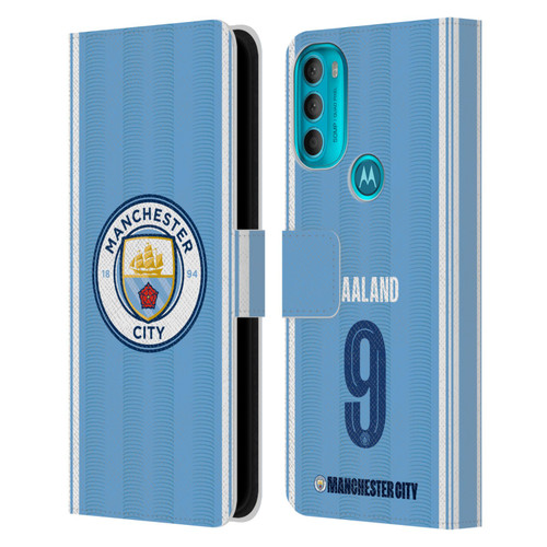 Manchester City Man City FC 2023/24 Players Home Kit Erling Haaland Leather Book Wallet Case Cover For Motorola Moto G71 5G