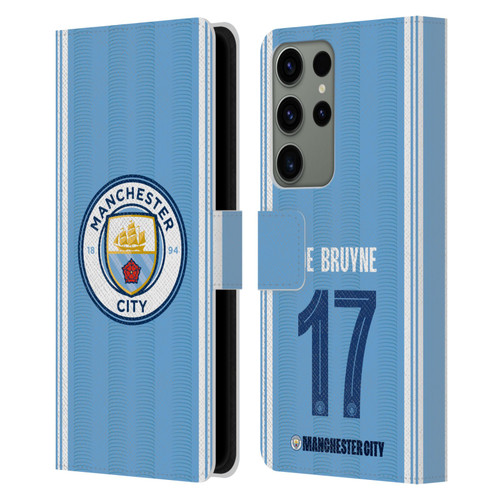 Manchester City Man City FC 2023/24 Players Home Kit Kevin De Bruyne Leather Book Wallet Case Cover For Samsung Galaxy S23 Ultra 5G