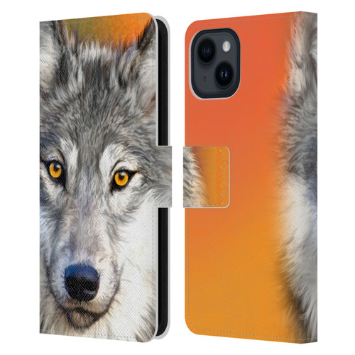 Aimee Stewart Animals Autumn Wolf Leather Book Wallet Case Cover For Apple iPhone 15