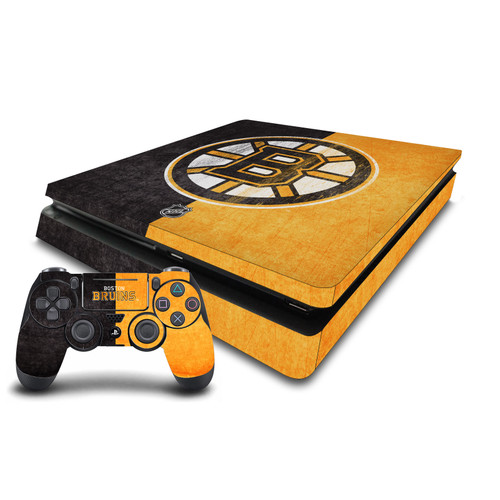 NHL Boston Bruins Half Distressed Vinyl Sticker Skin Decal Cover for Sony PS4 Slim Console & Controller