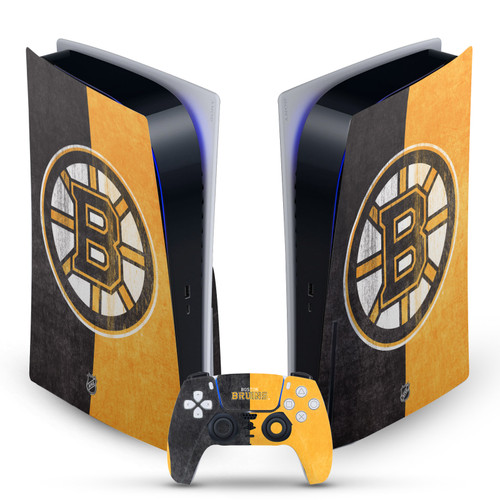 NHL Boston Bruins Half Distressed Vinyl Sticker Skin Decal Cover for Sony PS5 Disc Edition Bundle