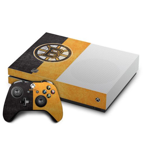 NHL Boston Bruins Half Distressed Vinyl Sticker Skin Decal Cover for Microsoft One S Console & Controller