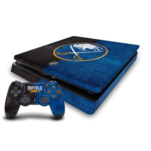 NHL Buffalo Sabres Half Distressed Vinyl Sticker Skin Decal Cover for Sony PS4 Slim Console & Controller