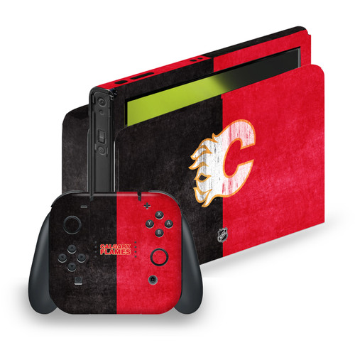 NHL Calgary Flames Half Distressed Vinyl Sticker Skin Decal Cover for Nintendo Switch OLED Bundle