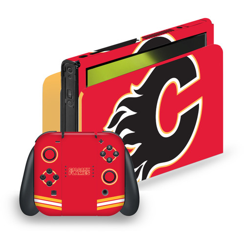 NHL Calgary Flames Oversized Vinyl Sticker Skin Decal Cover for Nintendo Switch OLED Bundle