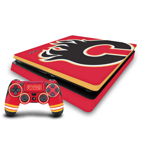NHL Calgary Flames Oversized Vinyl Sticker Skin Decal Cover for Sony PS4 Slim Console & Controller