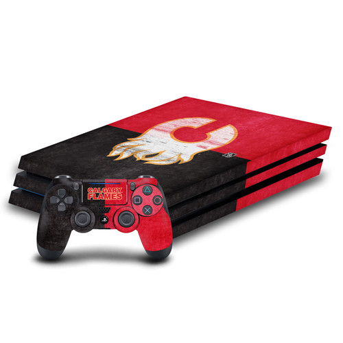 NHL Calgary Flames Half Distressed Vinyl Sticker Skin Decal Cover for Sony PS4 Pro Bundle