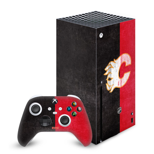 NHL Calgary Flames Half Distressed Vinyl Sticker Skin Decal Cover for Microsoft Series X Console & Controller
